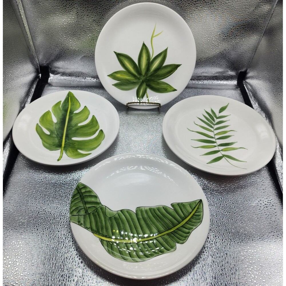"Tropical Leaves" Cardinal Inc Hand painted Salad/Dessert Plates  (4pcs)READ!!!